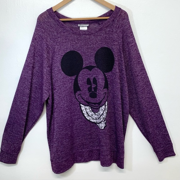 Disney Parks Womans Long Sleeve Top‎ 1X  Purple Micky Mouse Stretch Sweatshirt - Picture 1 of 7